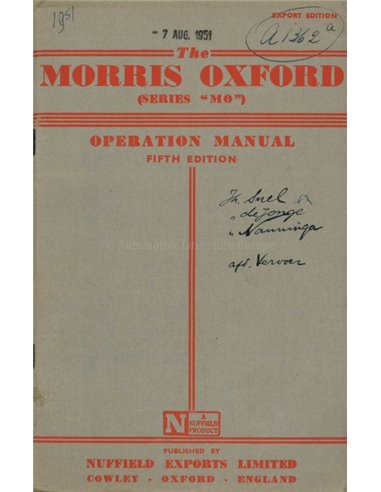 1951 MORRIS OXFORD BETRIEBSANLEITUNG ENGLISCH