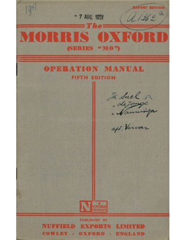 1951 MORRIS OXFORD OWNERS MANUAL ENGLISH