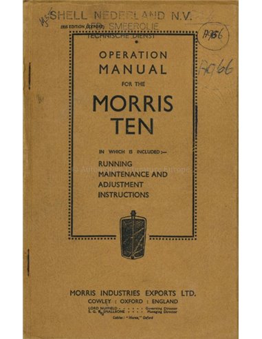 1935 MORRIS OXFORD BETRIEBSANLEITUNG ENGLISCH