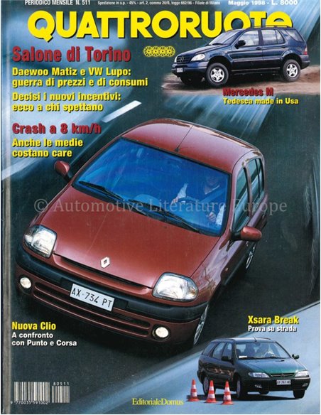1998 QUATTRORUOTE MAGAZINE 511 ITALIAANS