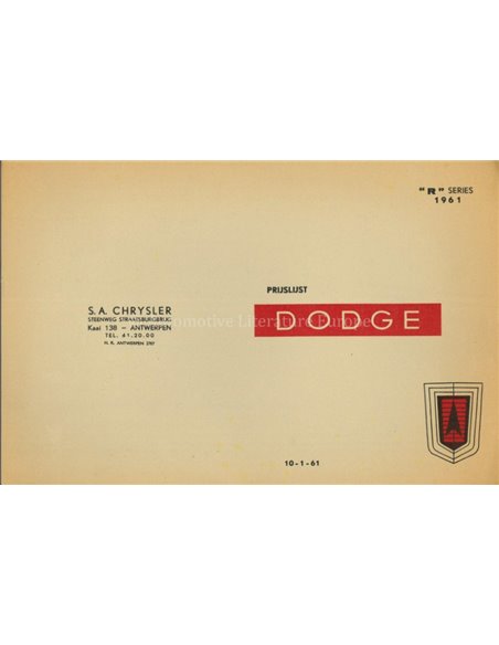 1961 DODGE R SERIES PRICELIST DUTCH