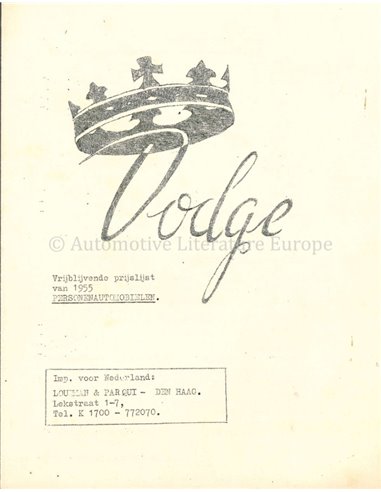1955 DODGE KINGSWAY BROCHURE DUTCH