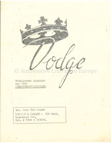 1955 DODGE KINGSWAY PROSPEKT NIEDERLÄNDISCH