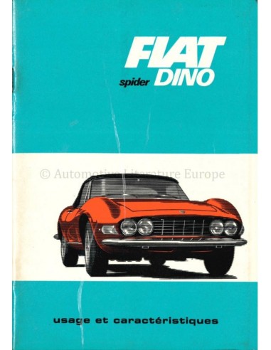 1968 FIAT DINO SPIDER OWNERS MANUAL...