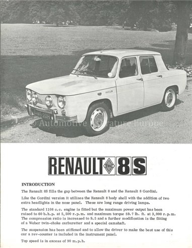 1970 RENAULT 8S BROCHURE DUTCH