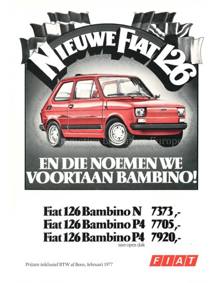 1977 FIAT 126 DATENBLATT NIEDERLÄNDISCH
