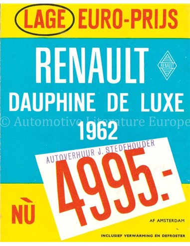 1962 RENAULT DAUPHINE BROCHURE DUTCH