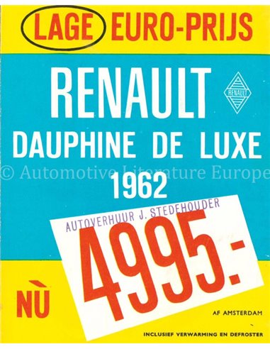1962 RENAULT DAUPHINE PROSPEKT NIEDERLÄNDISCH