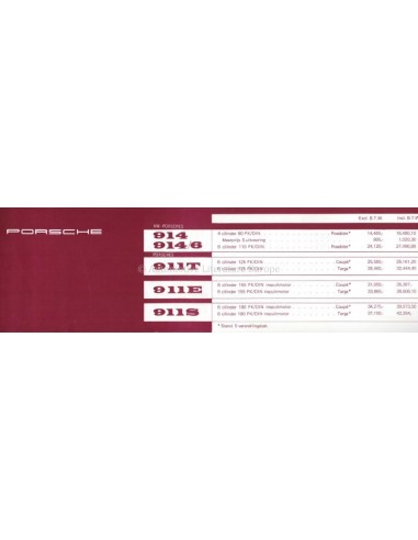 1971 PORSCHE MODELS PRICE LIST DUTCH