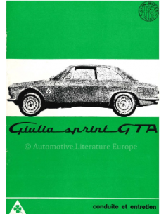 1965 ALFA ROMEO GIULIA SPRINT GTA INSTRUCTIEBOEKJE FRANS