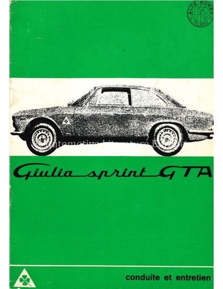 1965 ALFA ROMEO GIULIA SPRINT GTA BETRIEBSANLEITUNG FRANZÖSISCH