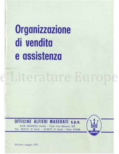 1979 MASERATI SALES & SERVICE ORIGANIZATION MANUAL ITALIAN