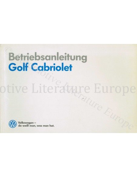 1989 VOLKSWAGEN GOLF CABRIOLET BETRIEBSANLEITUNG DEUTSCH