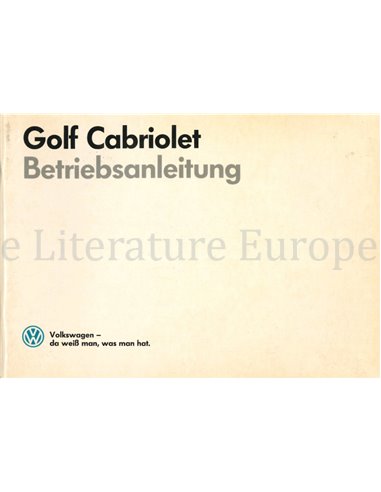 1987 VOLKSWAGEN GOLF CABRIOLET BETRIEBSANLEITUNG DEUTSCH
