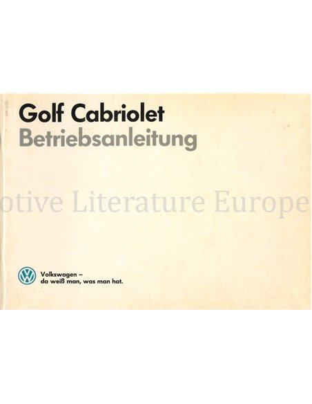 1987 VOLKSWAGEN GOLF CABRIOLET INSTRUCTIEBOEKJE DUITS