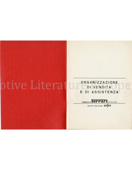 1968 FERRARI SALE & SERVICE ORGANIZATION MANUAL