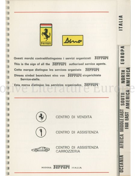 1974 FERRARI VERKOOP & SERIVCE ORGANISATIE INSTRUCTIEBOEKJE 