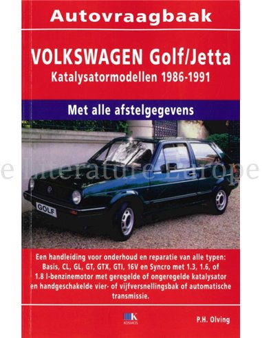 1986 - 1991 VOLKSWAGEN GOLF / JETTA BENZIN REPARATURANLEITUNG NIEDERLÄNDISCH
