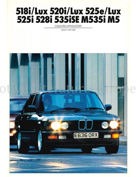 1988 BMW 5 SERIE KLEUREN EN BEKLEDING BROCHURE ENGELS