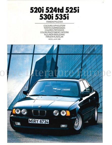 1988 BMW 5 SERIES COLOUR AND UPHOLSTERY BROCHURE