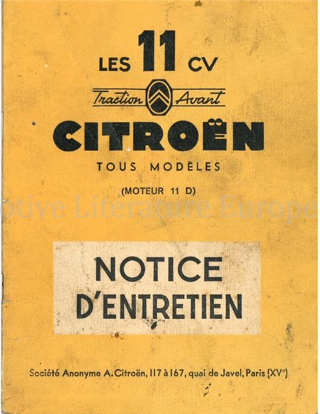 1955 CITROËN TRACTION AVANT OWNERS MANUAL FRENCH