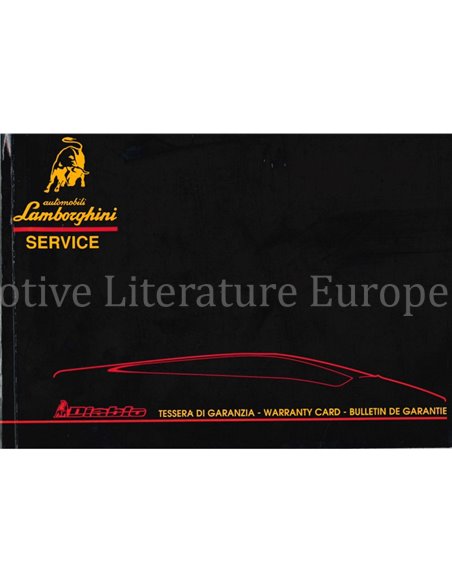 1990 LAMBORGHINI DIABLO GARANTIE & WARTUNG HANDBUCH IT DE GB