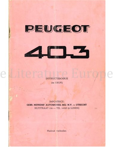 1962 PEUGEOT 403 INSTRUCTIEBOEKJE ENGELS