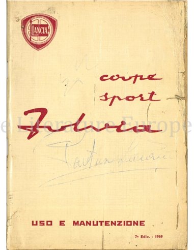 1969 LANCIA FULVIA COUPE / SPORT OWNERS MANUAL ITALIAN