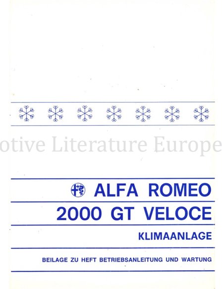1972 ALFA ROMEO 2000 GT VELOCE AIRCONDITIONING BIJLAGE INSTRUCTIEBOEK DUITS
