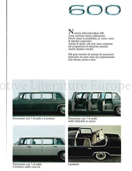 1972 MERCEDES BENZ 600 BROCHURE ITALIAN