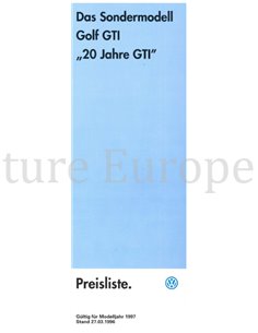 1996 VOLKSWAGEN GOLF GTI 20 JAHRE PROSPEKT DEUTSCH 2