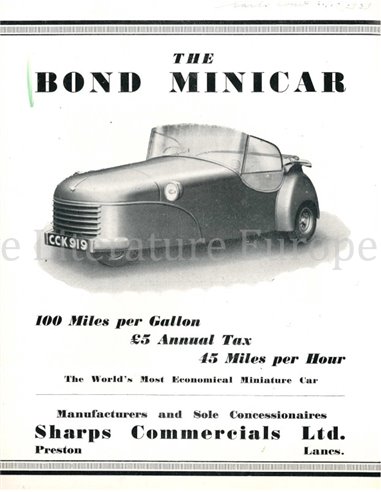 1949 BOND MINICAR BROCHURE ENGLISH