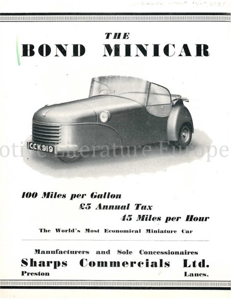 1949 BOND MINICAR BROCHURE ENGELS