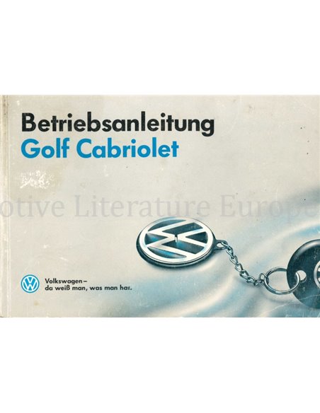 1991 VOLKSWAGEN GOLF CABRIOLET INSTRUCTIEBOEKJE DUITS