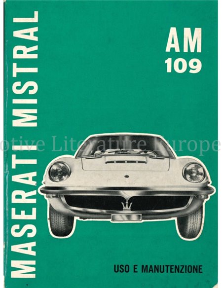 1965 MASERATI MISTRAL OWNERS MANUAL ITALIAN