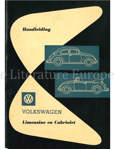 1962 VOLKSWAGEN BEETLE 1200 OWNERS MANUAL DUTCH