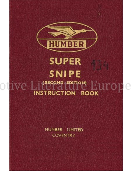 1939 HUMBER SUPER SNIPE BETRIEBSANLEITUNG ENGLISCH