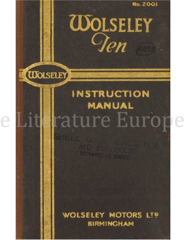 1939 WOLSELEY TEN BETRIEBSANLEITUNG ENGLISCH