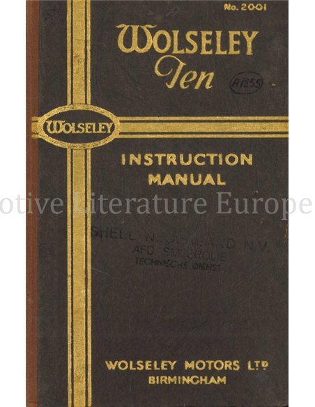 1939 WOLSELEY TEN BETRIEBSANLEITUNG ENGLISCH