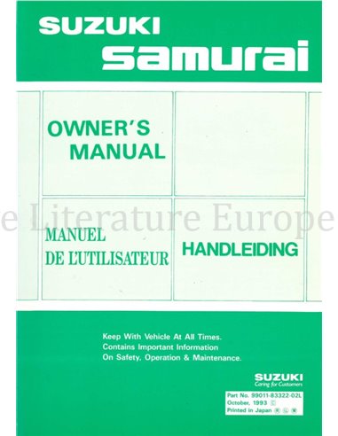 1994 SUZUKI SAMURAI INSTRUCTIEBOEKJE