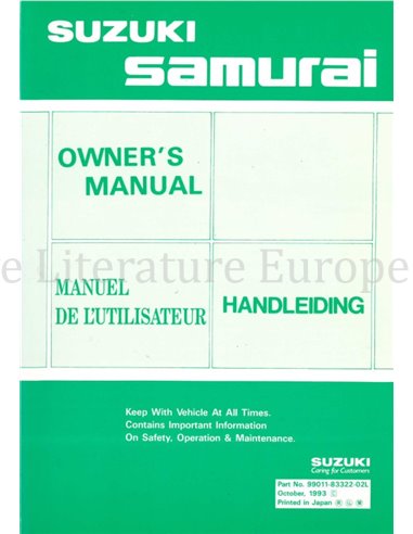 1994 SUZUKI SAMURAI OWNERS MANUAL