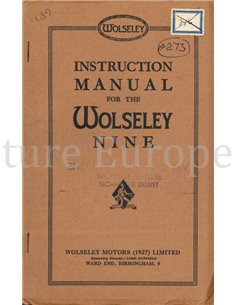 1934 WOLSELEY NINE BETRIEBSANLEITUNG ENGLISCH