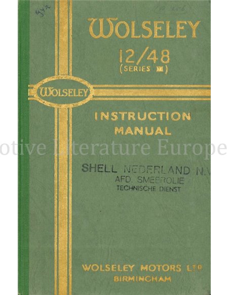 1946 WOLSELEY 12 48 INSTRUCTIEBOEKJE ENGELS