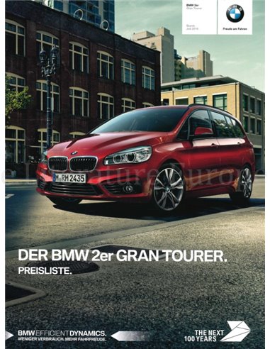 2016 BMW 2 SERIE GRAM TOURER PRIJSLIJST BROCHURE DUITS