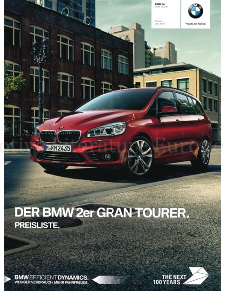 2016 BMW 2 SERIES GRAN TOURER PRICELIST BROCHURE GERMAN