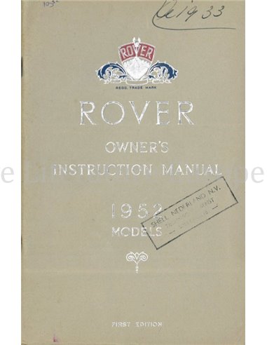 1952 ROVER MODELS BETRIEBSANLEITUNG ENGLISCH