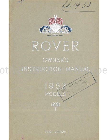1952 ROVER MODELS BETRIEBSANLEITUNG ENGLISCH