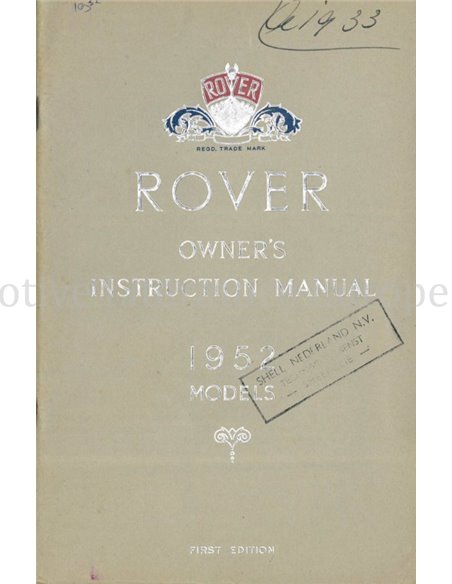 1952 ROVER MODELS OWNERS MANUAL ENGLISH