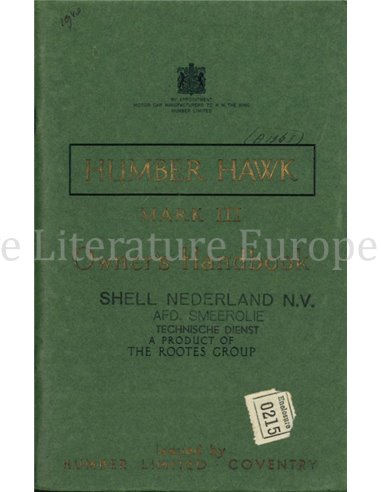 1949 HUMBER HAWK MARK III OWNERS MANUAL ENGLISH