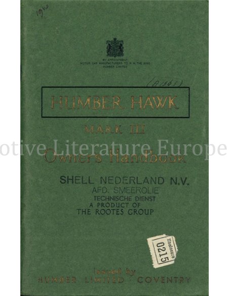 1949 HUMBER HAWK MARK III BETRIEBSANLEITUNG ENGLISCH